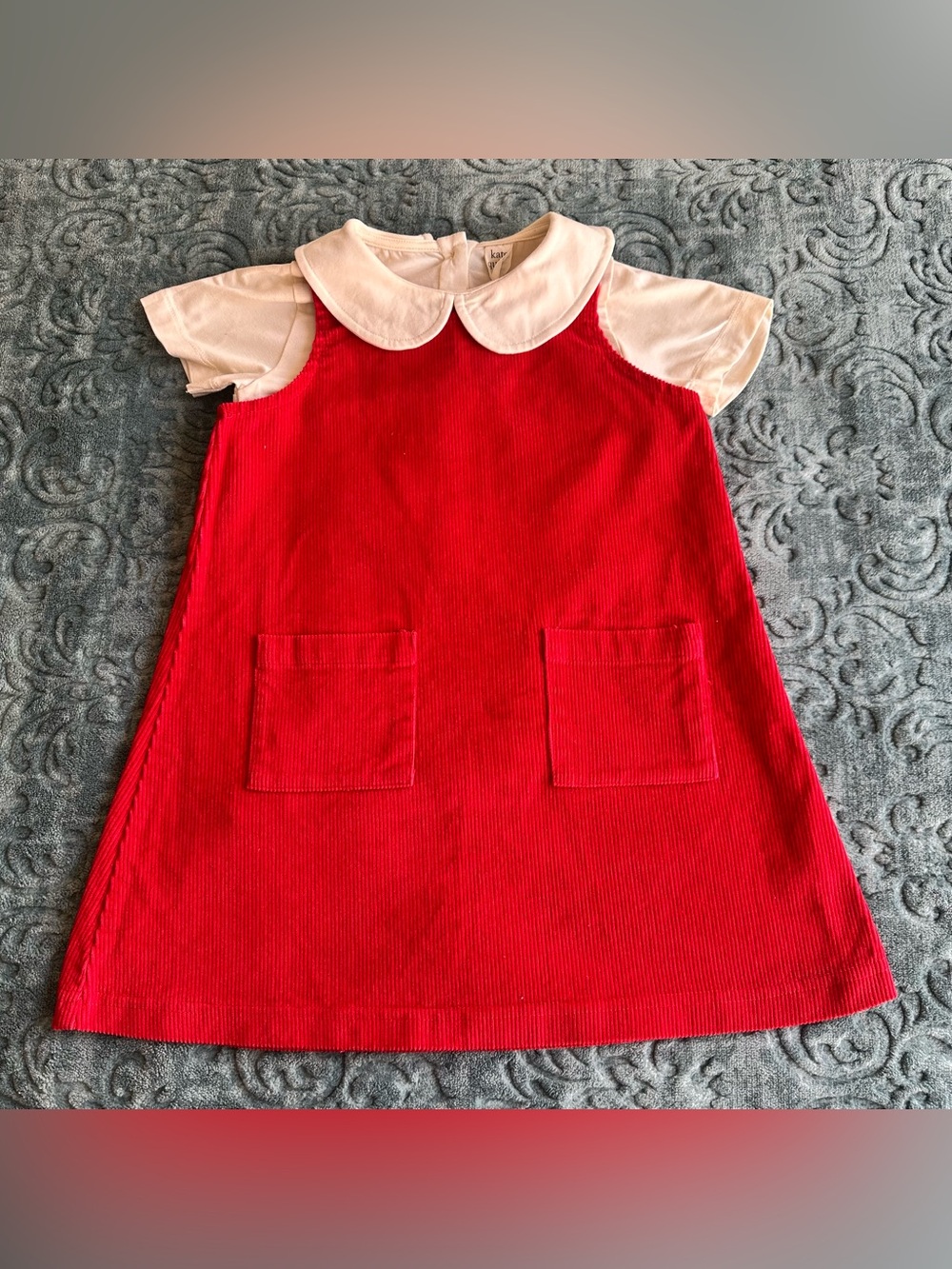 Kate Quinn Peter Pan Collar Shirt + Oaks Apparel Red Corduroy Jumper | Size 3T